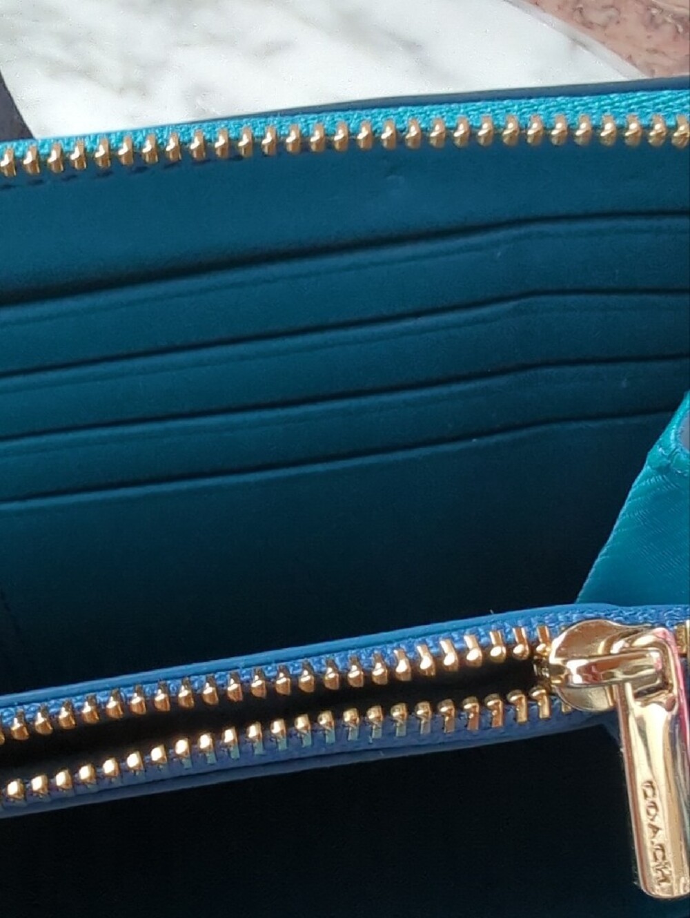 Coach Teal Zip-Around Wristlet Wallet - Picture 15 of 17